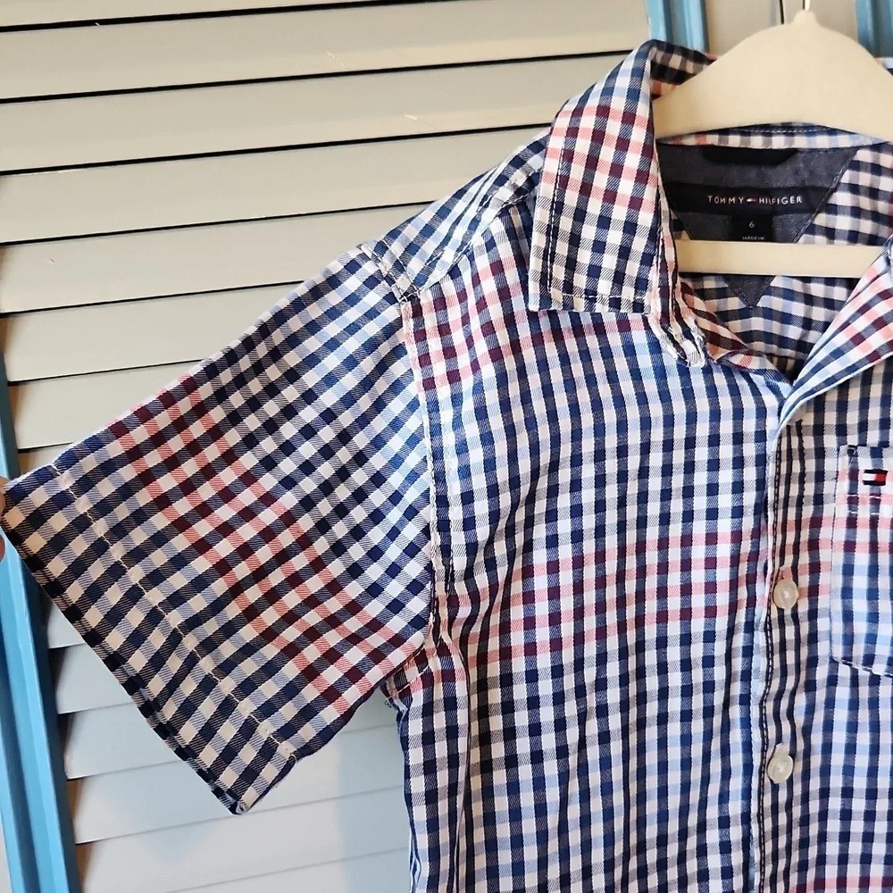 Tommy Hilfiger Blue Pink White Plaid Button Down Shirt - Picture 5 of 13